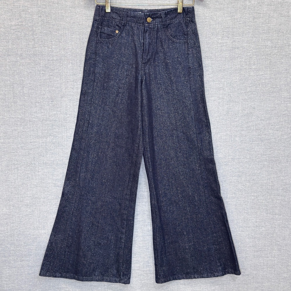 Pilcro Womens Metallic Shimmer Wide Leg High Rise Jeans Dark Wash Blue Size 25